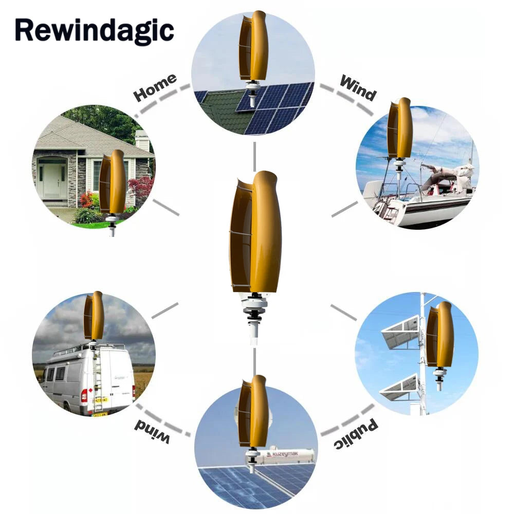 Vertikal Vindturbin 10kW/30kW 12V–220V – Magnetlevitation Kärnlös 2 Blad Nätansluten/Off-Grid Hushåll Båt Gata, 6 Färger