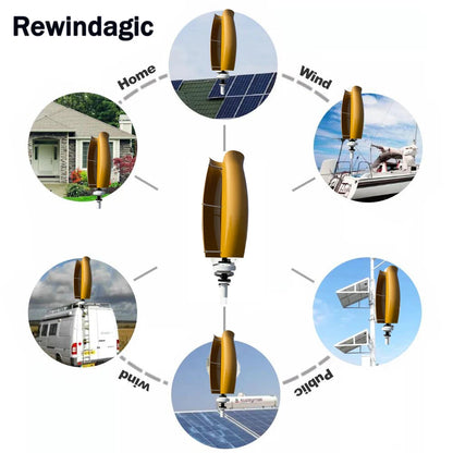 Vertikal Vindturbin 10kW/30kW 12V–220V – Magnetlevitation Kärnlös 2 Blad Nätansluten/Off-Grid Hushåll Båt Gata, 6 Färger