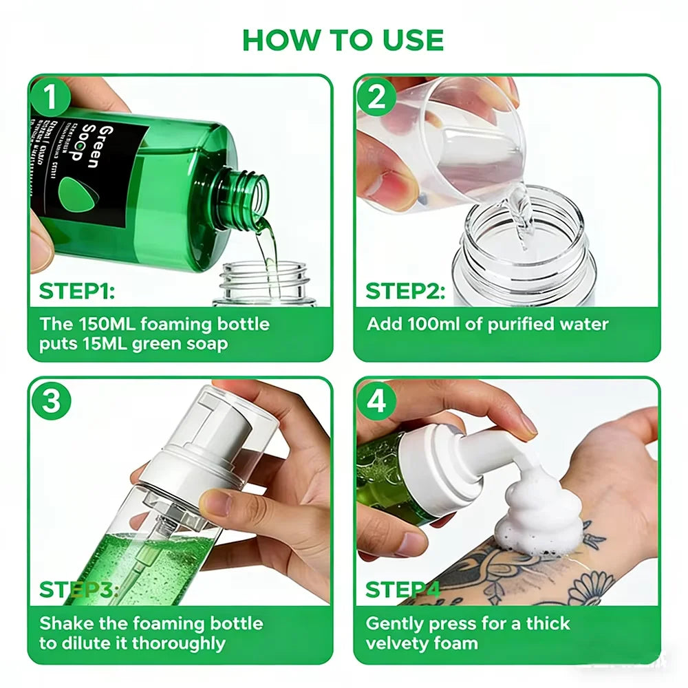 Tattoo Green Soap Concentrated Cleaning Solution Foaming Bottle Tattoo Soap Skin Cleanser For Tattoo Artists Aftercare Supplies