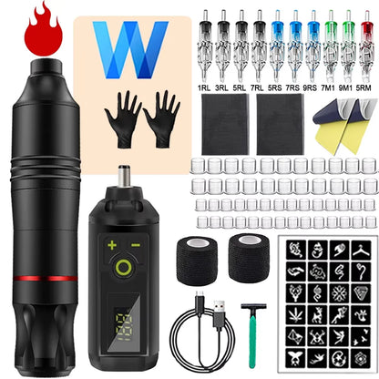 Wireless Tattoo Kit Rotary Tattoo Pen Machine 1200mAh Mini Battery Cartridge Needles Ink Set Permanent Makeup Tattoo Kits
