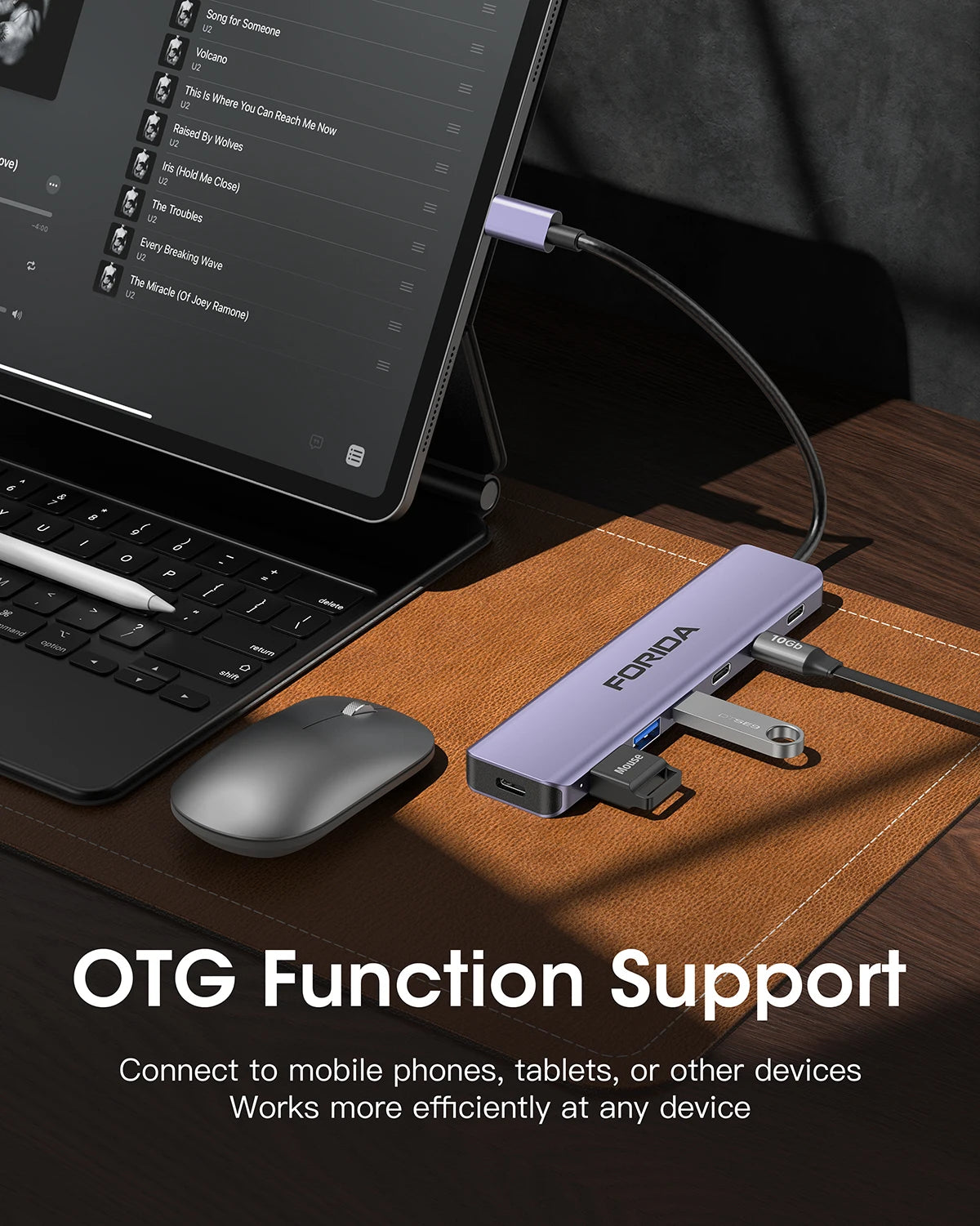 FORIDA Aluminum USB C Hub 3.2 and 3.0 10Gbps USB C HDMI Splitter PD 100W Power Charging USB 3.2 Gen2 Adapter for Laptop PC