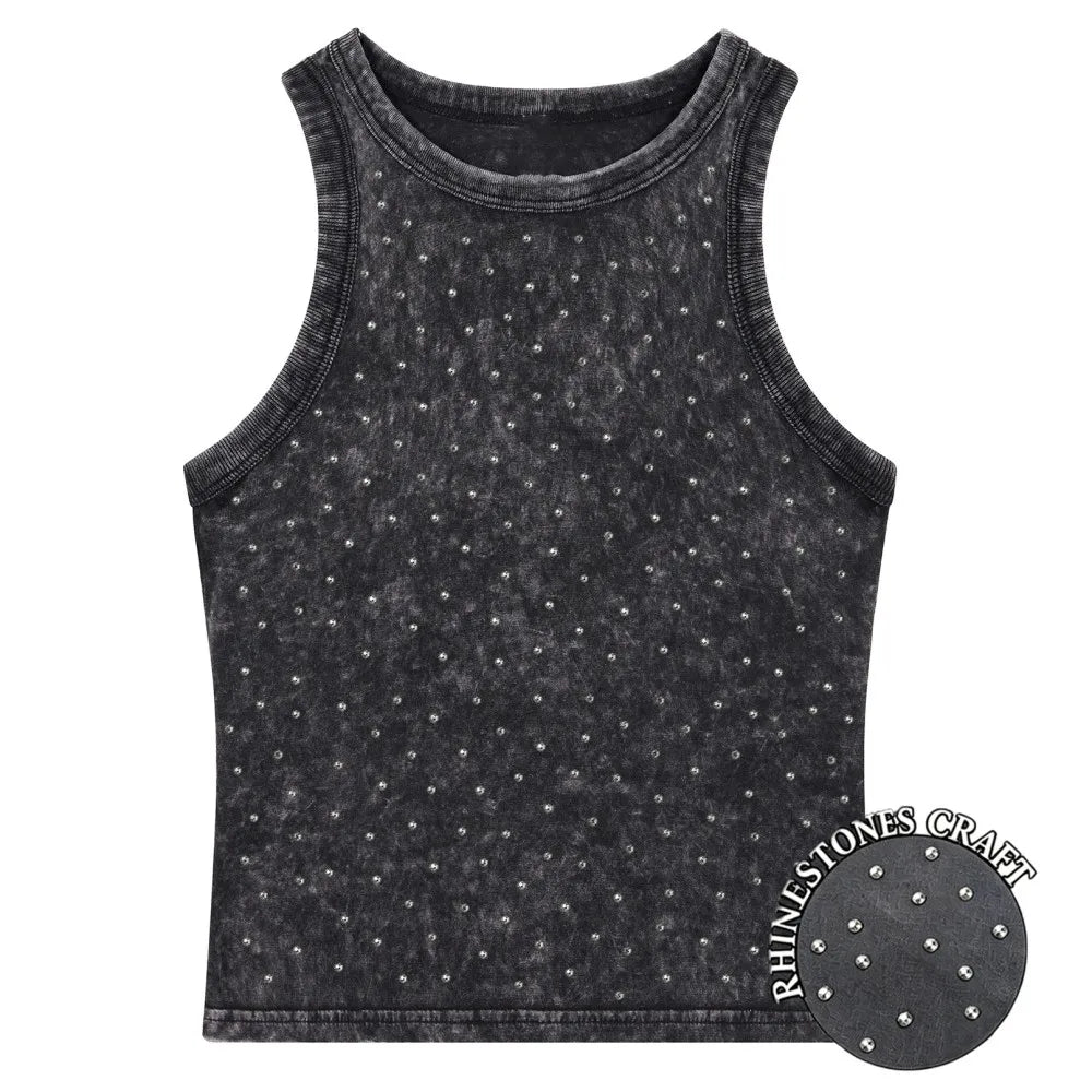Dam Y2K Bomull Linne Crop Top – Tight Washed Streetwear Casual Sommar, 10 Färger M–XXL