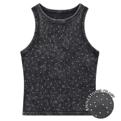 Dam Y2K Bomull Linne Crop Top – Tight Washed Streetwear Casual Sommar, 10 Färger M–XXL