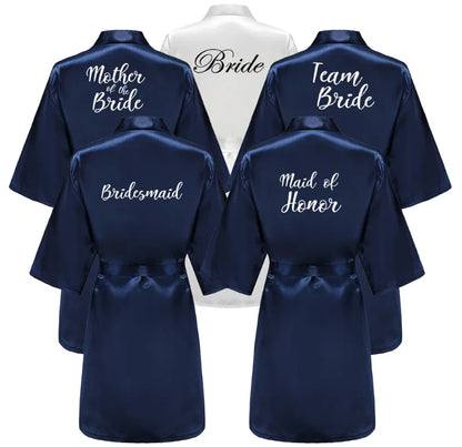 Satin Silk Robes Plus Size Wedding Bathrobe Bride Bridesmaid Mother Maid of Honor Gown Women Clothing Sleepwear Navy Blue