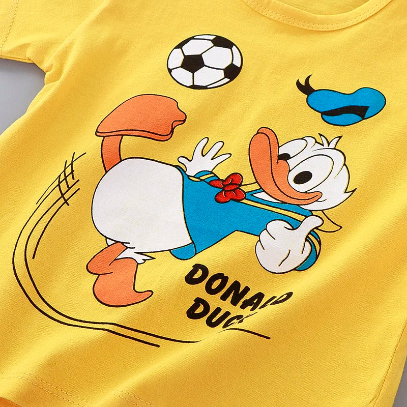 Summer Donald Duck Cartoon 2-Piece Boys Tracksuit Casual Kids Clothing Set T-shirt And Shorts Children 1-4 Years