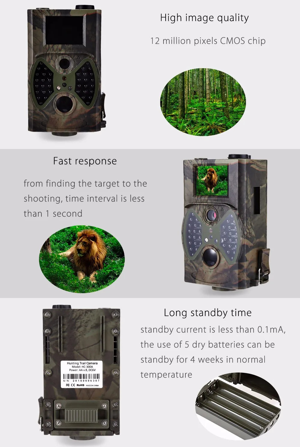 2G GSM MMS SMTP Hunting Trail Camera Cellular Mobile 16MP 1080P Photo Traps Wild Camera HC300M Wireless Wildlife Surveillance