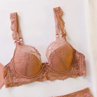 Ladies Soft Underwire Lace Push Up Bra Set Solid Floral Design Bralette Comfort Female Lingerie Set Suitable For A/B/C Cup