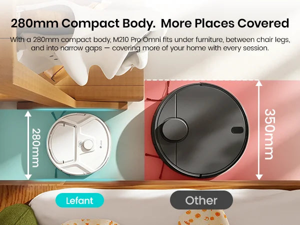 Lefant M265 Robot Vacuum Cleaner and Mop, 20,000Pa Suction, 800ml Dustbin, 28cm Mini Roller Robot Vacuum with Instant Automatic Cleaning, 5G WiFi/APP/Alexa