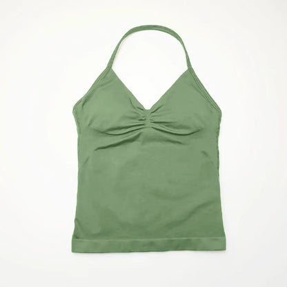 NCLAGEN Seamless Longline Strappy Top Sports Yoga Vest Women Fitness Tank Top Gym Beautiful Open Back Bra Running Workout Halter