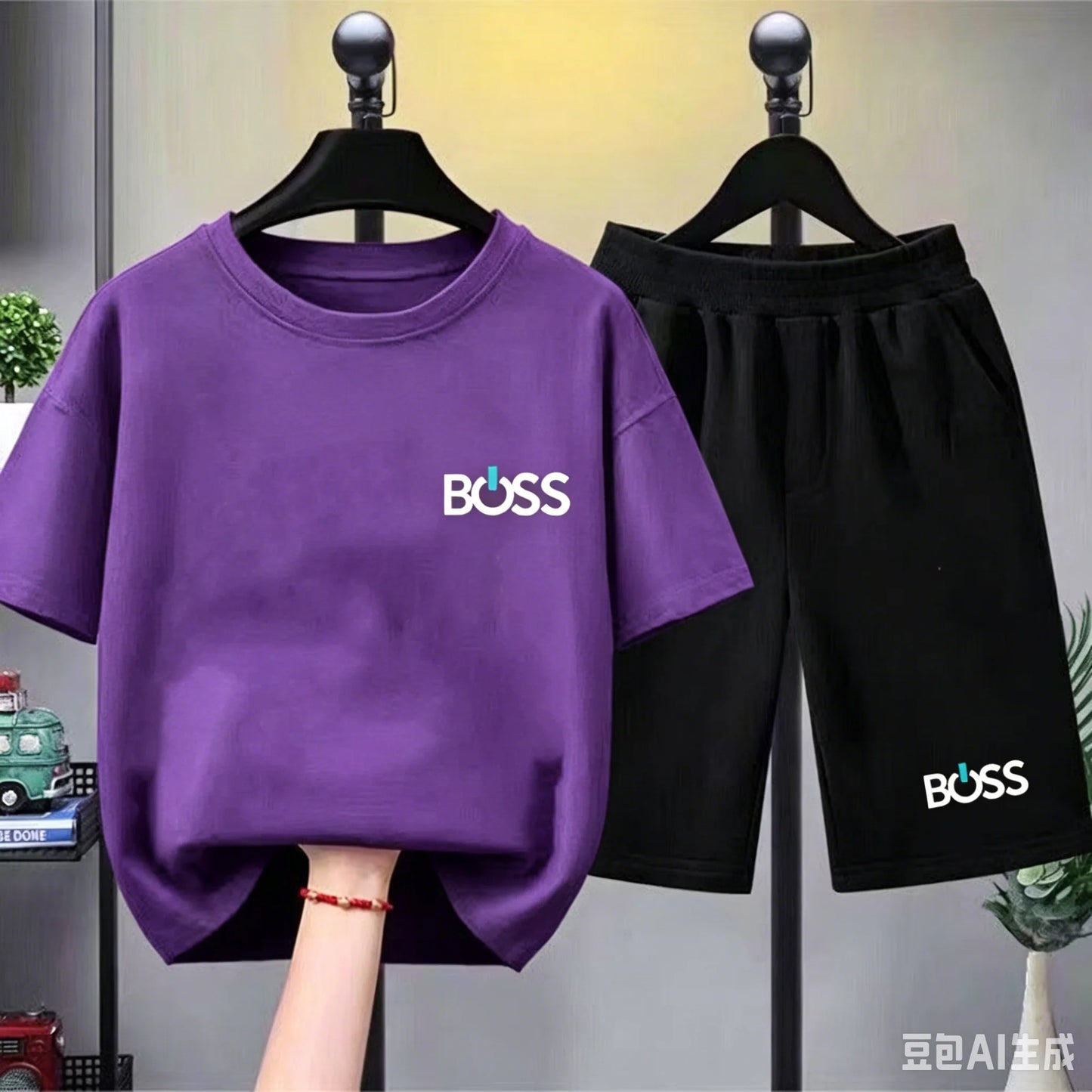 Child T-shirt Summer Short Sleeve Print Children Age 3-12 Girls boy Set white black Tshirt+Shorts 2pcs leisure fashion Kids Set