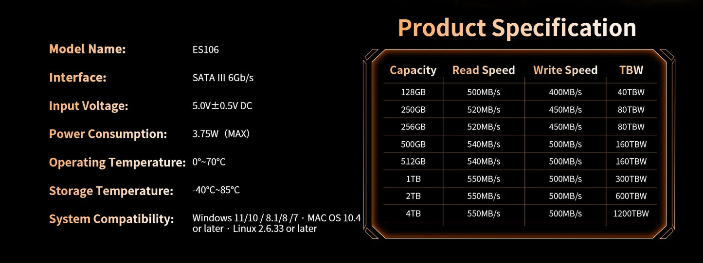Ediloca ES106 M.2 SATA SSD 6Gb/s NVME 550 MB/s 3D NAND TLC Internal Hard Drive for Ultrabooks Tablet Computers and Mini PCs