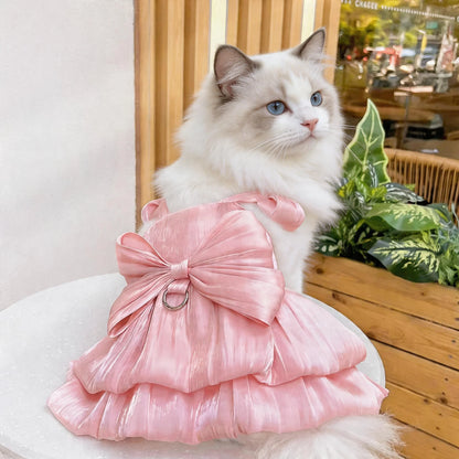 Cat Wedding Dress Lace Bowknot Fluffy Skirt for Party Pet Clothes Fancy Costume for Kittens Bridal Gown Furbaby Home Daily Outfi