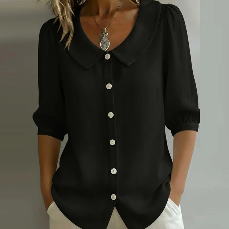 Lös Bomull-Linne Skjorta Dam – Kortärmad, Knappar, Casual Blus, 7 Färger, S–XXXL