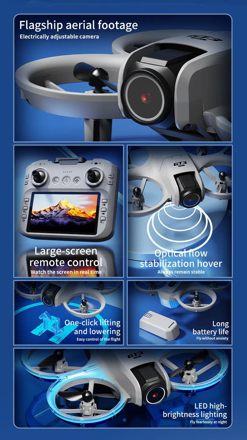 GT3 MAX Mini Drone 5G 8K GPS HD Aerial Photography Dual Cameras Quadcopter with Dynamic Lighting Optical Flow UAV Toys Gifts