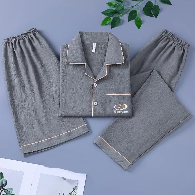 Men's Korean‑Style Fashion 3‑Piece Pajama Set, Versatile Stylish‑Design Lightweight Loungewear, Simple Handsome Casual Homewear
