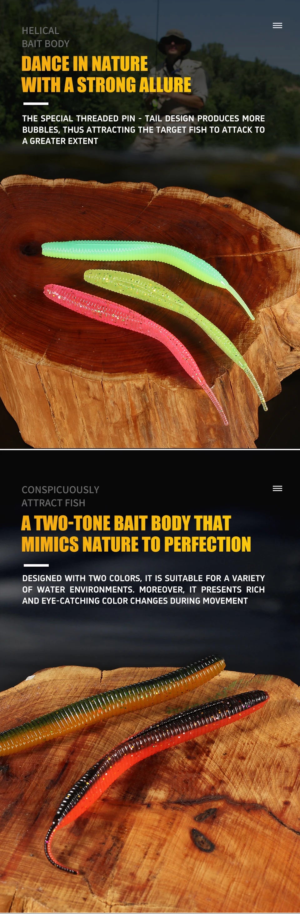 2019 new Supercontinent Needle-tailed straight worm now hot 100mm/10pcs Double Color Silicone Bait