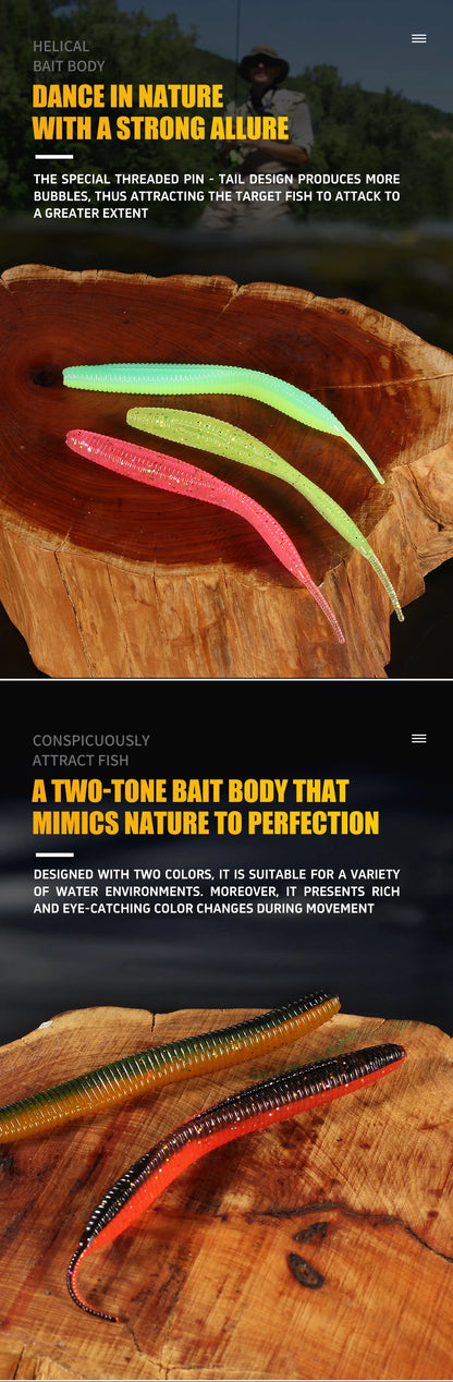 2019 new Supercontinent Needle-tailed straight worm now hot 100mm/10pcs Double Color Silicone Bait