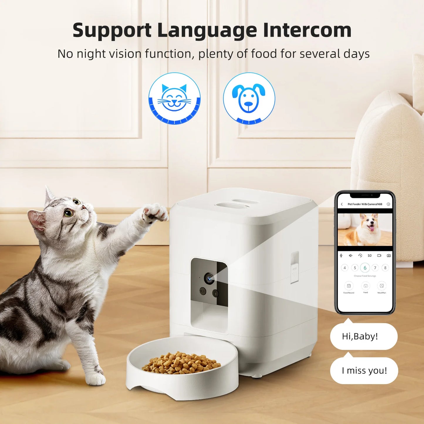 Cat Automatic Feeder With Camera, Video Dog Automatic Feeder, APP Controlled Feeding Smart Pet Feeder, 2L Cat Food Distributor