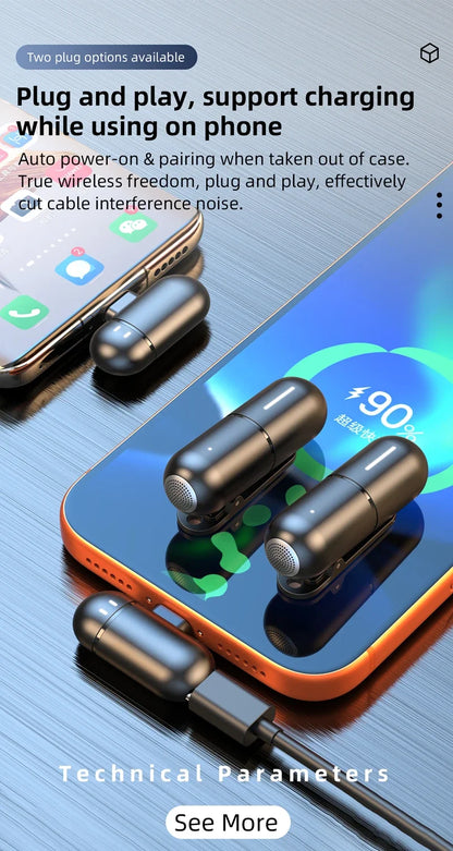 Wireless Mini Lavalier Microphone Live Broadcast Gaming Recording Interview Vlog Professional Microphone for iPhone iPad Android