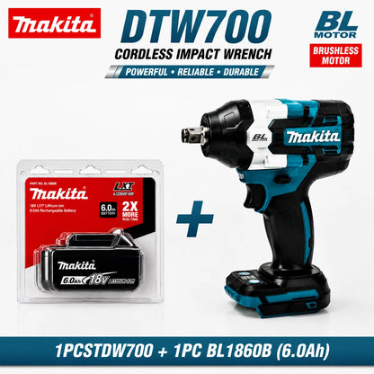 Makita DTW700 18V Kolborstfri Mutterdragare med 6.0Ah Batteri