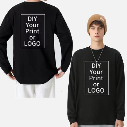 Unisex Långärmad T-Shirt 2026 – 260g Bomull DIY Logotryck Casual Personlig Present Vit & Svart M–XXL