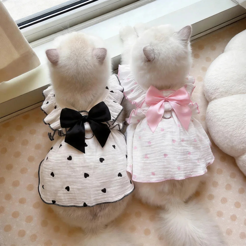 Cat Summer Dress Anti Shedding Thin Pet Clothes Leash D Ring Breathable Kitten Small Dog Puppy Cute Ragdoll Style Princess Skirt