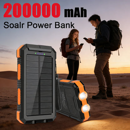 2026 New 200000mAh High Capacity Solar Power Bank Fast Charging USB-A/USB-C for IOS Android Portable Charger