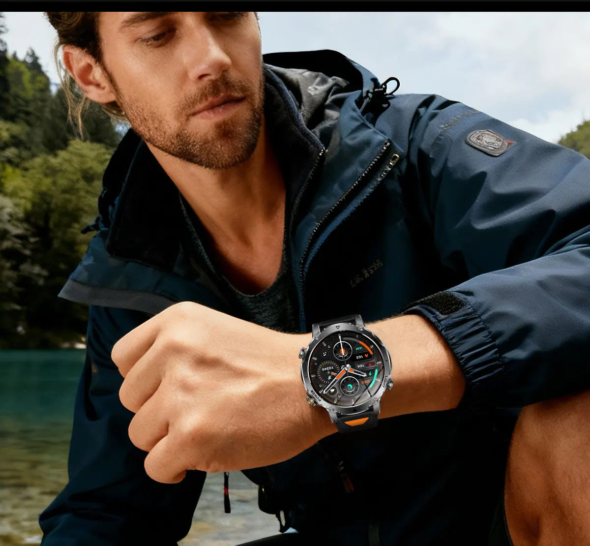 New 1400 mAh Battery Military Smartwatch Men IP68 Waterproof Flashlight Health Monitor Sports Call Smart Watch For iOS Android