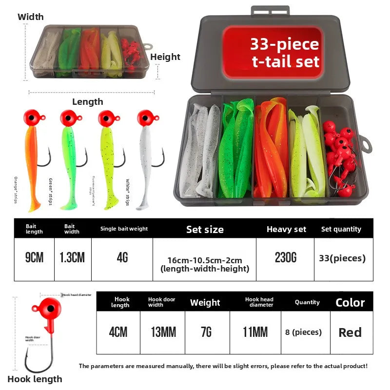 Soft Tail Bait Set Fake Bait 5.5/7/9/12cm Two-color Fishing Lure with Lead Head Hook for Angling