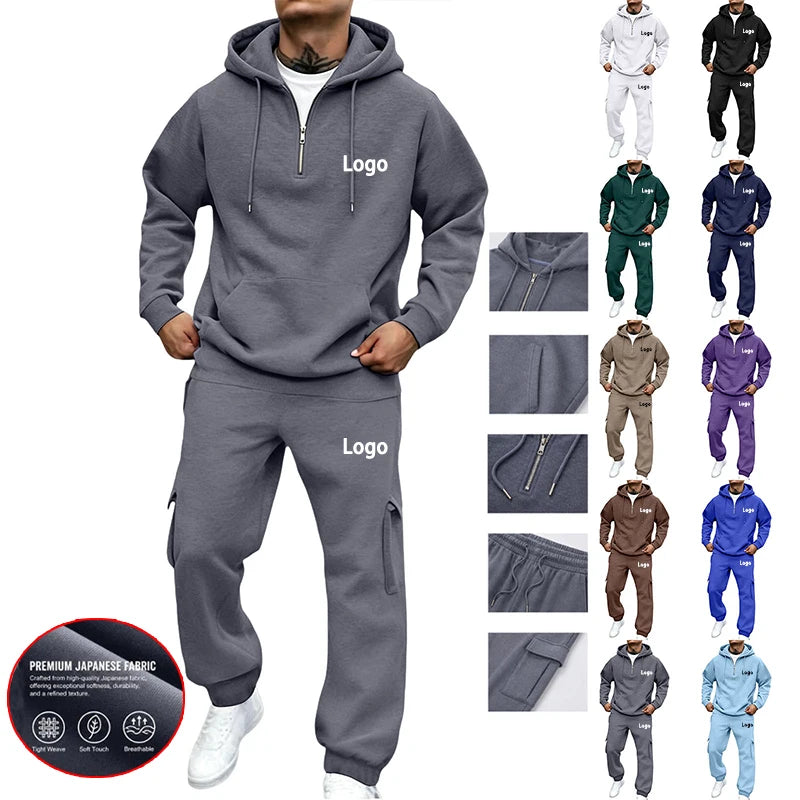 Customized Print Men Tracksuit 2 Pieces Half Zipper Athletic Hoodies Sweatpants Women Training Casual Running Jogging Suit Sets