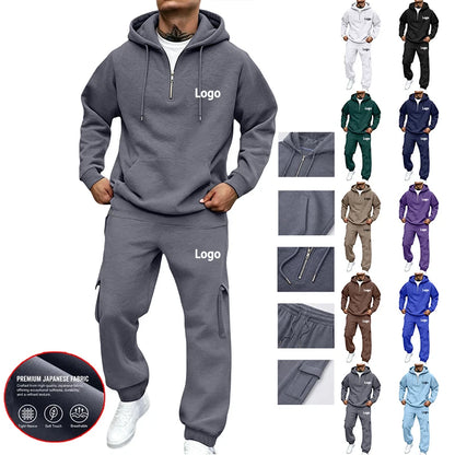 Customized Print Men Tracksuit 2 Pieces Half Zipper Athletic Hoodies Sweatpants Women Training Casual Running Jogging Suit Sets