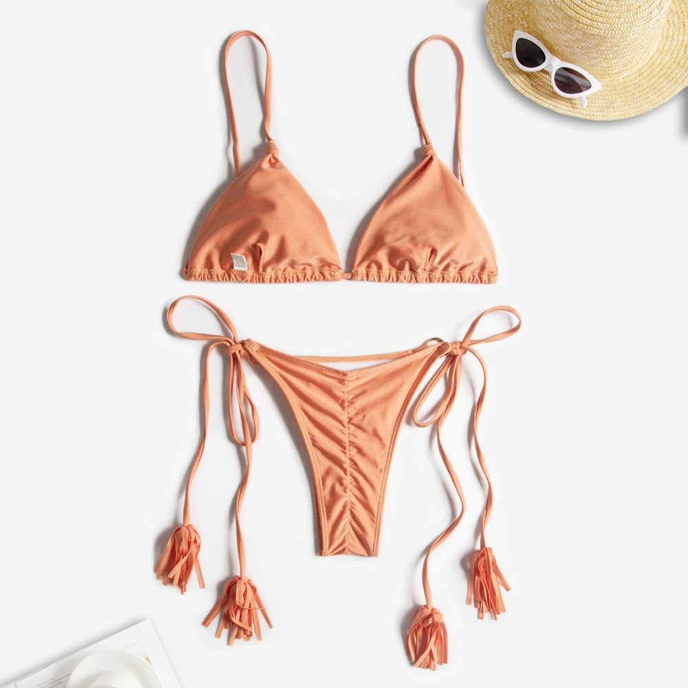 Cikini-Three-Point Bra for Women, Swimsuit Tie Rope, Swimming Pool Wear, Sexy Bikini, Hot Selling, New Fashion, 2022
