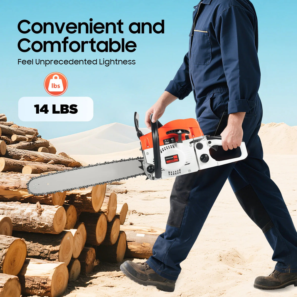 52cc 2.0kW 2-Stroke Gasoline Chainsaw, 20in/51cm Guide Bar for Wood Cutting Petrol Chain Saw, with Tool Bag Mixing Bottle & Bar Cover Model 5200 Gas Saw