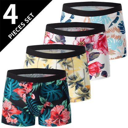 Herr Boxershorts 4-pack Blommigt – Andningsbara Plus Size Tonåringar & Vuxna, XS–XXXL