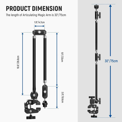 NEEWER 30" Articulating Magic Arm with Super Clamp/Action Cam Mount/Phone Holder For GoPro iPhone DSLR Webcam Microphone