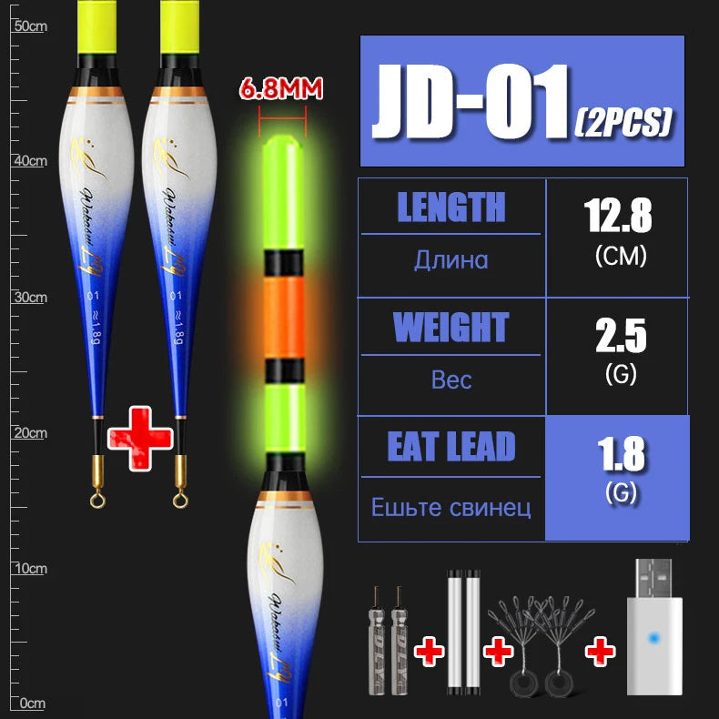 2024 New 2-Piece Luminous Fishing Float With High Sensitivity Short Electronic Rock Fishing Float And USB Dual Port Charging Set