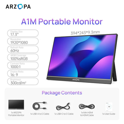 ARZOPA 14/15.6/17.3 Inch 1080P Mini Second Gaming Display Portable Monitor External Screen for MAC/Laptop/PC/Xbox/PS/Switch