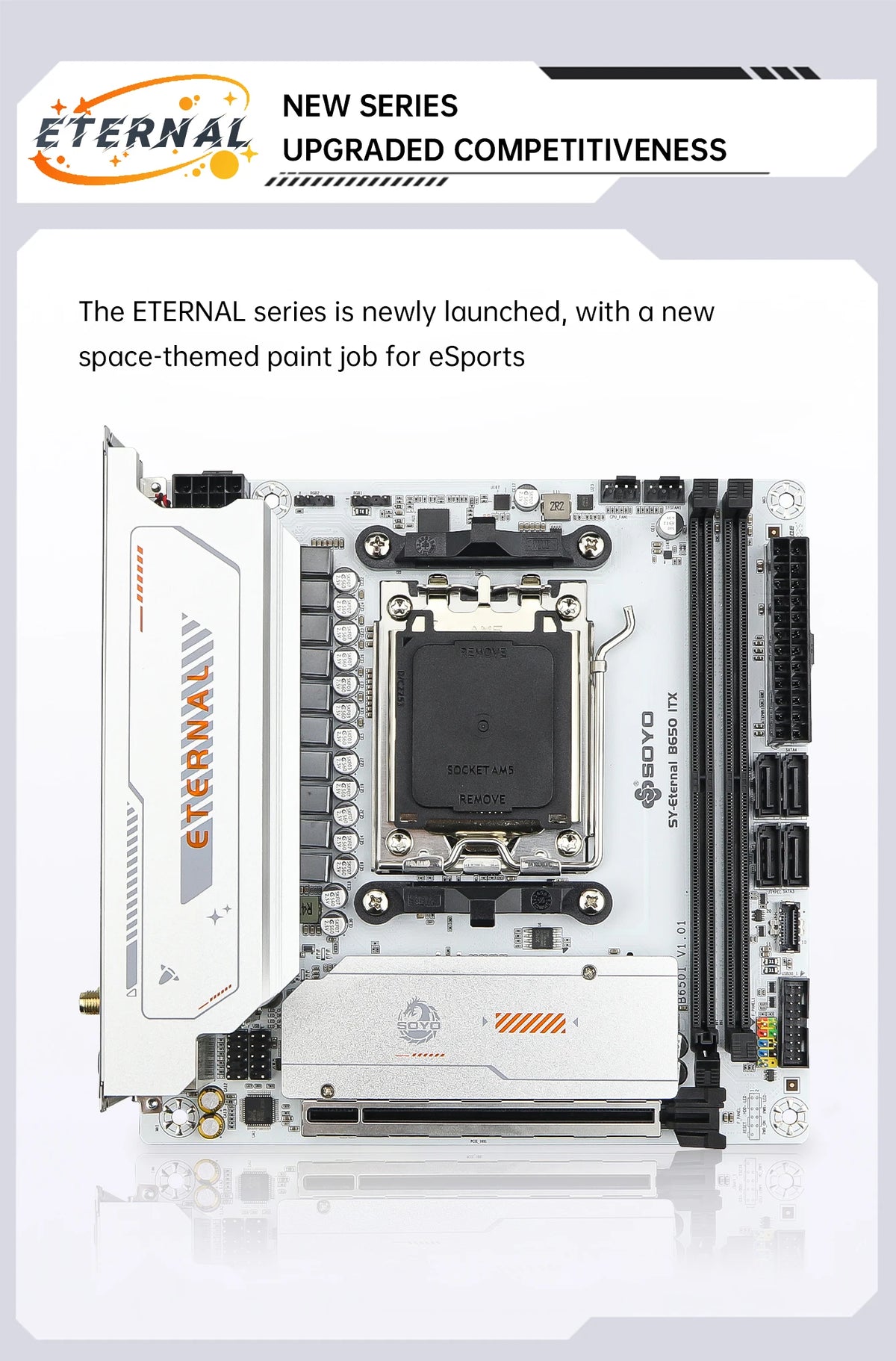 SOYO Motherboard AMD B650ITX Ryzen AM5 DDR5 Supports CPU 7000 8000 9000 Processors Pcie5.0x16 Pcie4.0x4 M.2 ARGB WIFI6