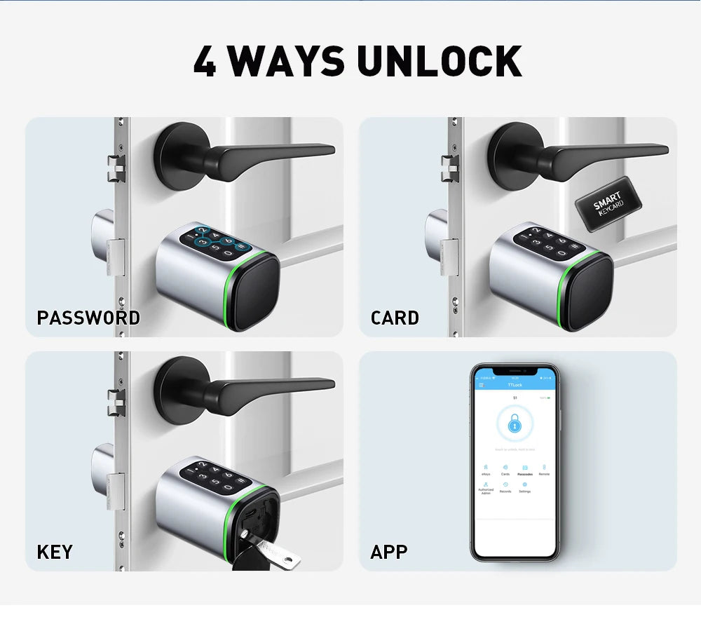 TTlock APP Control Smart Lock, Electronic Password Lock, Adjustable Length Smart Lock, Electronic Lock with RFID Card Application, Bluetooth, 60-90mm Silver,Simple Access for Relatives and Guests
