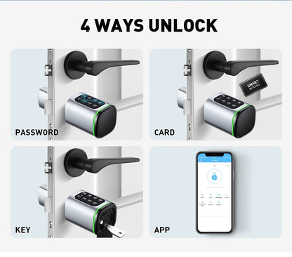 TTlock APP Control Smart Lock, Electronic Password Lock, Adjustable Length Smart Lock, Electronic Lock with RFID Card Application, Bluetooth, 60-90mm Silver,Simple Access for Relatives and Guests