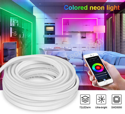 220 V RGB LED-neonlist IP65 med fjärrkontroll, Bluetooth eller Tuya WiFi, 1–100 m