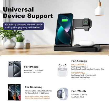 15W Magnetic Wireless Charger Stand Foldable 3 In 1 Fast Charging Sation for iPhone 17- 12 Pro Max Apple Watch 8 7 Airpods Pro
