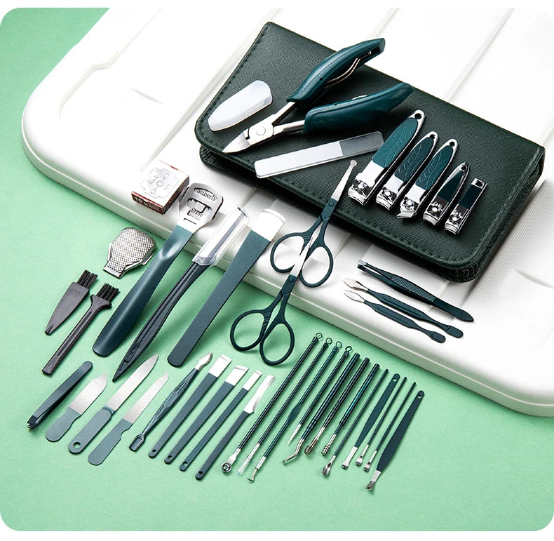 40Pcs Manicure Set Nail Clippers Kit Cuticle Scissors Stainless Steel Foot Care Tools with Leather Case Foot Rasps Callus Shaver