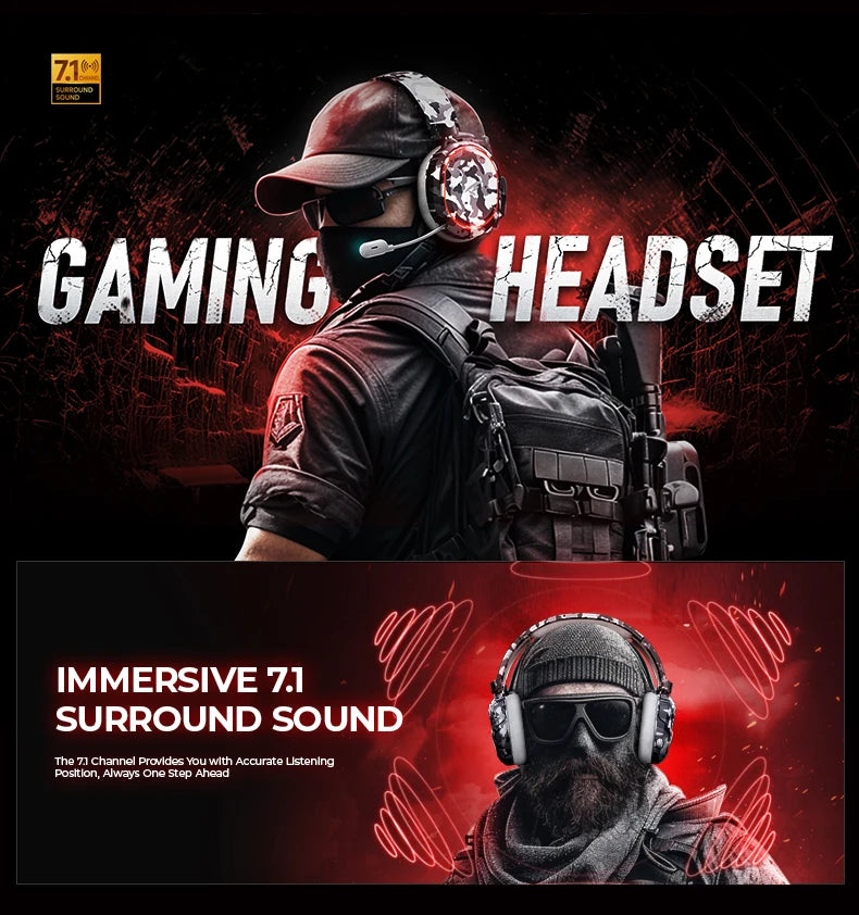 Picun G2 Trådlöst Gaming Headset – Bluetooth 2.4GHz 7.1 Surround 5ms ENC 100h 1000mAh AAC CE/FCC/RoHS PS4 PS5 PC Switch