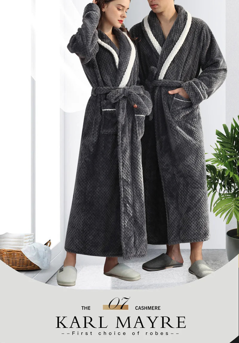 Female Autumn and Winter Warm Long Coral Velvet Thick Couple Bath Bathrobes Men Women Pajamas Shower Robe Bath Towels For Adults
