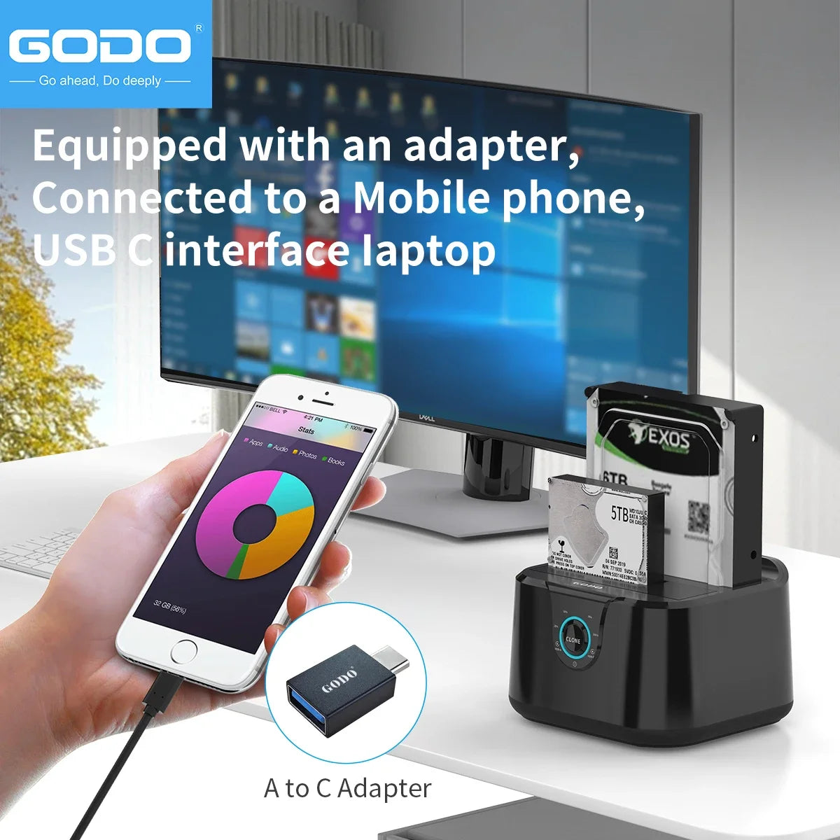GODO HDD Docking Station SATA to USB 3.0 Adapter for 2.5 3.5 SSD Disk Case HDD Box Dock Hard Drive Enclosure Docking Station