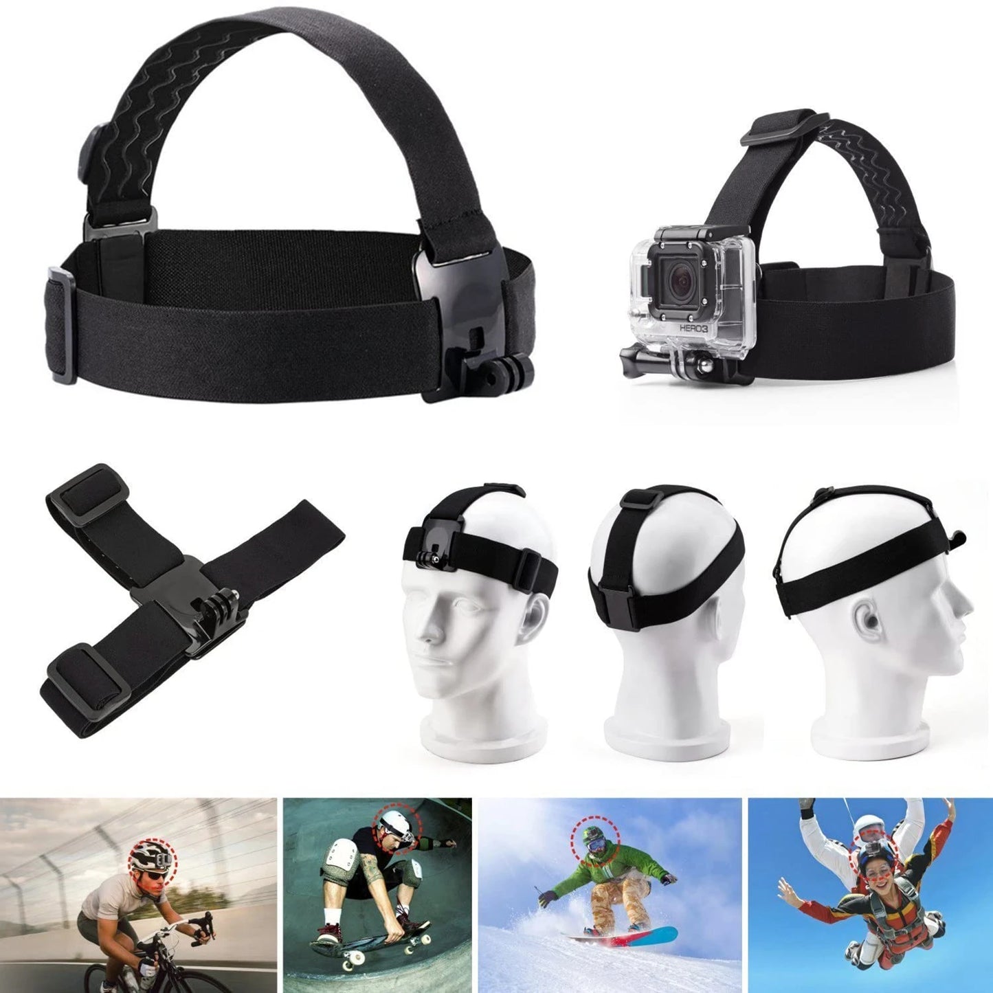 Adjustable Elastic Head Strap Mount for GoPro Hero 7 6 5 4 3 Session SJCAM SJ4000 Yi 4K Eken H9 Action Camera Accessory