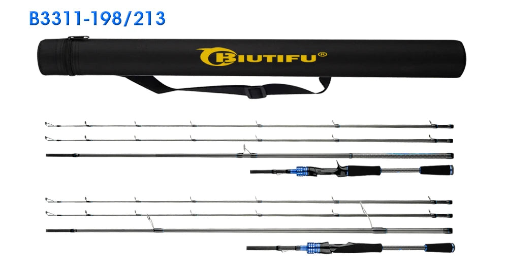 BIUTIFU Casting Spinning Lure Fishing Rods 1.68m 1.98m 2.1m 2.28m 2.4m 2.7m 3.0m 3.3m 2 Tips Baitcasting 3-80g Ultralight Fast Carbon Pole with Rod Tube Backpack For Seabass Bass Trout Pike