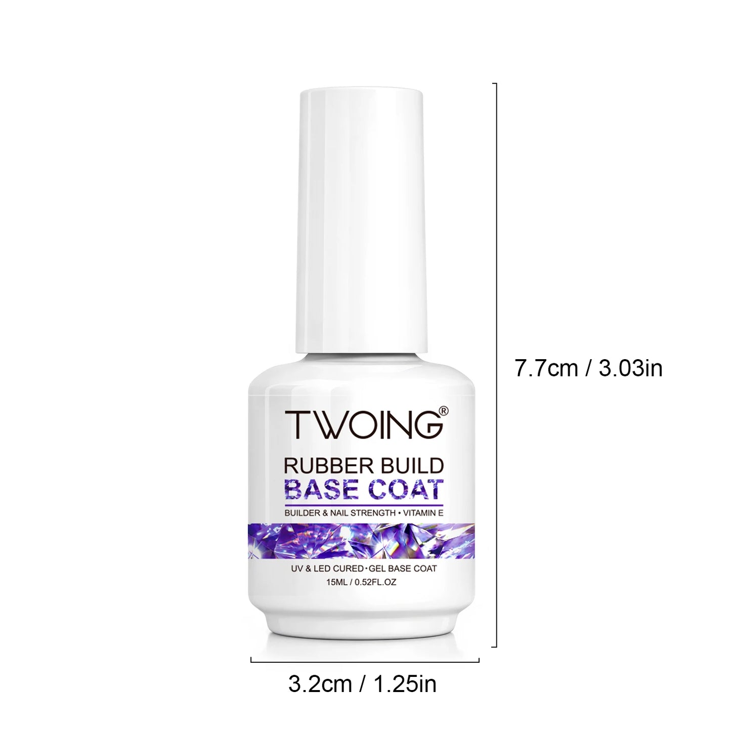 TWOING Rubber Base Coat & No Wipe Top Coat Set 15ml+15ml, Builder Base Gel, Diamond Shine, UV LED Soak Off, Long-Lasting