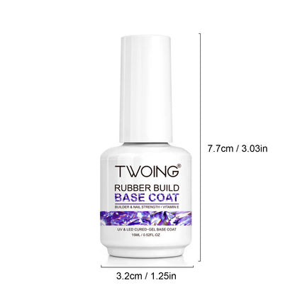 TWOING Rubber Base Coat & No Wipe Top Coat Set 15ml+15ml, Builder Base Gel, Diamond Shine, UV LED Soak Off, Long-Lasting